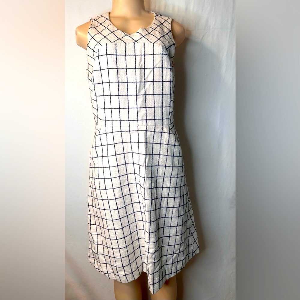 J.Crew Factory White Black A-Line Windowpane Plaid Tweed Knee Length Dress 8T